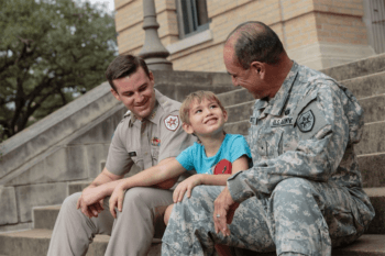 Gen. Ramirez (right) chats with Kevin Ivey and his son