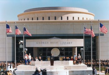 Former U.S. Presidents and First Ladies gather at the grand opening of the George H.W. Bush Presidential Library and Museum. (Texas A&M Marketing & Communications)