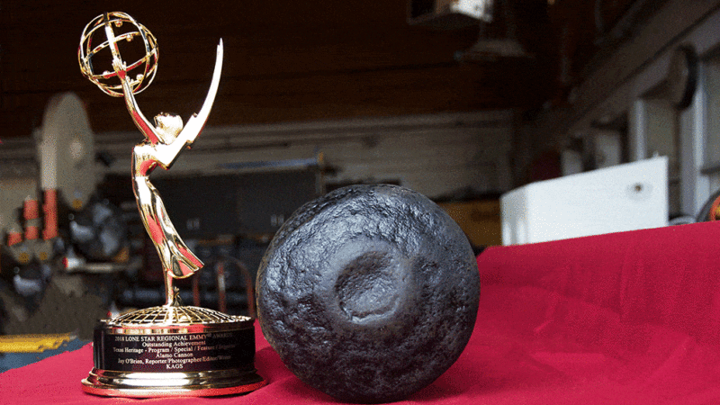 Emmy award earned by O'Brien, KAGS-TV anchor, for feature on Alamo cannon conservation