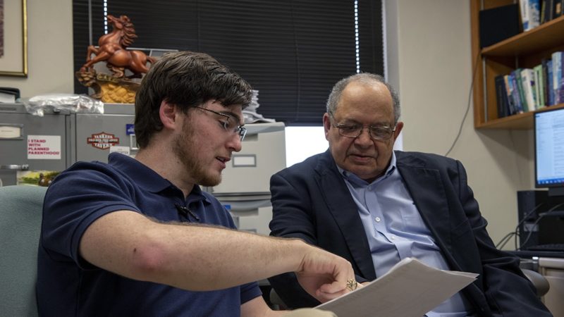 Tucker Folsom (left) is described by his mentor, Texas A&M Distinguished Professor of Chemistry Donald Darensbourg, as among the top few students he's supervised during his nearly five-decade career in chemistry. (Texas A&M College of Science)