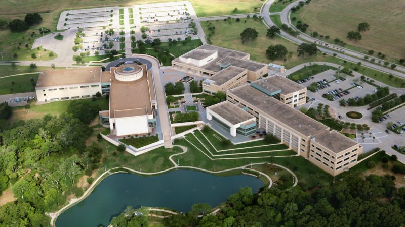 aerial view of the Bush Center on the Texas A&M campus