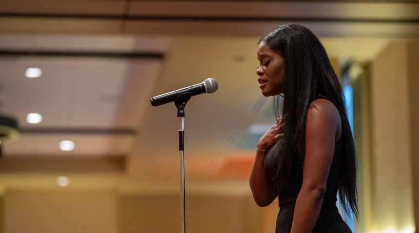 Ebony Stewart delivers a spoken word performance.