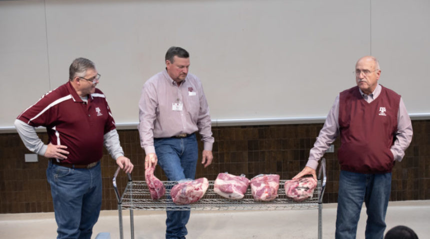 Davey Griffin, Ray Riley, and Jeff Savell discussion different types and grades of briskets.