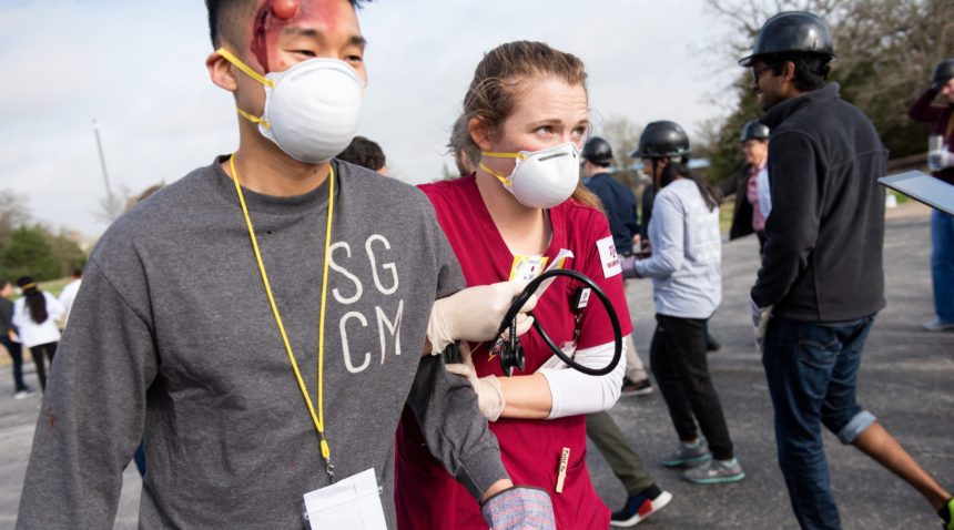 Disaster Day volunteers mimicked panicked patients as they screamed, cried and pleaded for help.