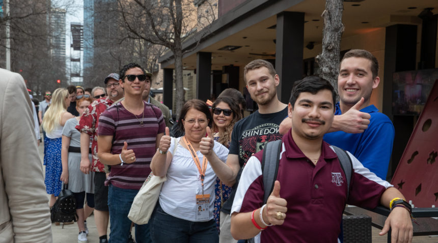 A line forms outside of Texas A&M [Power] House at SXSW.