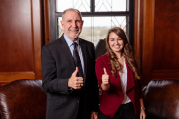 Texas A&M President Michael K. Young and Student Body President Amy Sharp.