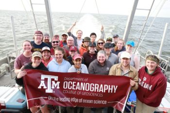 The faculty, staff, and students from Texas A&M who attended the March 23, 2019 cruise to Galveston Bay to sample the water, sediment, and air quality.