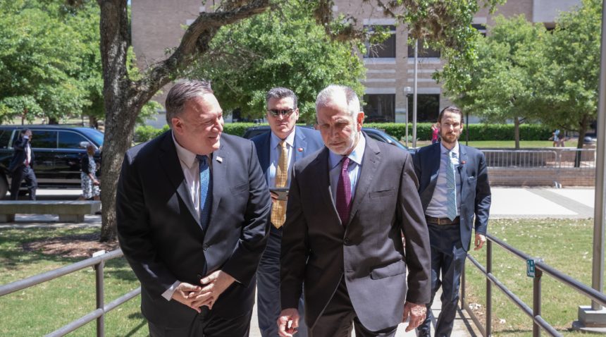 Texas A&M University President Michael K. Young welcomed Secretary of State Mike Pompeo to campus.