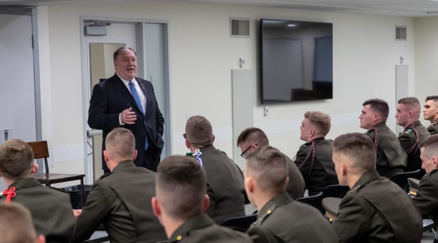 Secretary of State Mike Pompeo met with members of the Texas A&M Corps of Cadets during his visit to Texas A&M University.