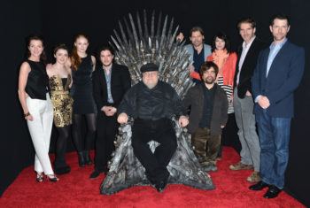 Actors Michelle Fairley, Maisie Williams, Sophie Turner, Kit Harington, executive producer George R.R. Martin, actors Nikolaj Coster-Waldau, Peter Dinklage, Lena Headey, co-creator/executive producer David Banioff and co-creator/executive producer D.B. Weiss attend The Academy of Television Arts & Sciences' Presents An Evening With 'Game of Thrones' at TCL Chinese Theatre on March 19, 2013 in Hollywood, California.