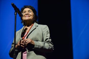 Dolores Huerta speaks on stage at The United State of Women Summit 2018 - Day 1 on May 5, 2018 in Los Angeles, California. (Photo by Rodin Eckenroth/Getty Images)