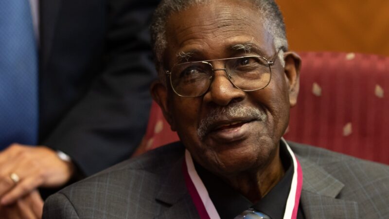 Leroy Sterling smiles after being presented with the Pioneer Medal.
