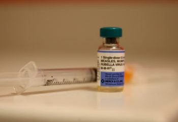 A bottle containing a measles vaccine