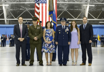 Welsh stands with his family, sons Mark A. Welsh IV and Marine Corps 1st Lt. Matthew Welsh; his wife, Betty; daughter, Liz; and son, John, during Welsh’s retirement ceremony at Joint Base Andrews, Md., June 24, 2016.