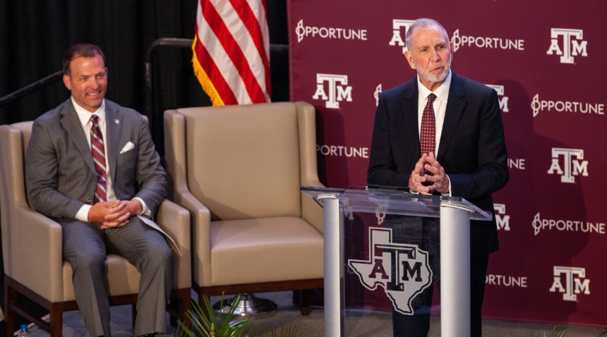 Texas A&M University President Young introduces incoming Director of Athletics Ross Bjork to the Aggie community.