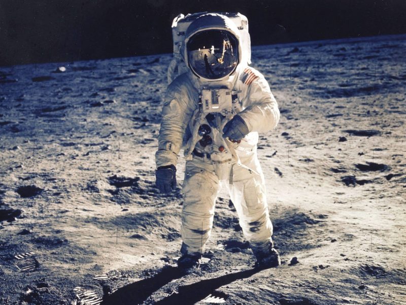 stronaut Edwin E. Aldrin Jr., Lunar Module Pilot, Is Photographed Walking Near The Lunar Module During The Apollo 11 Extravehicular Activity.
