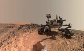 A low-angle self-portrait of NASA's Curiosity Mars rover shows the vehicle at the site from which it reached down to drill into a rock target called "Buckskin" on lower Mount Sharp.