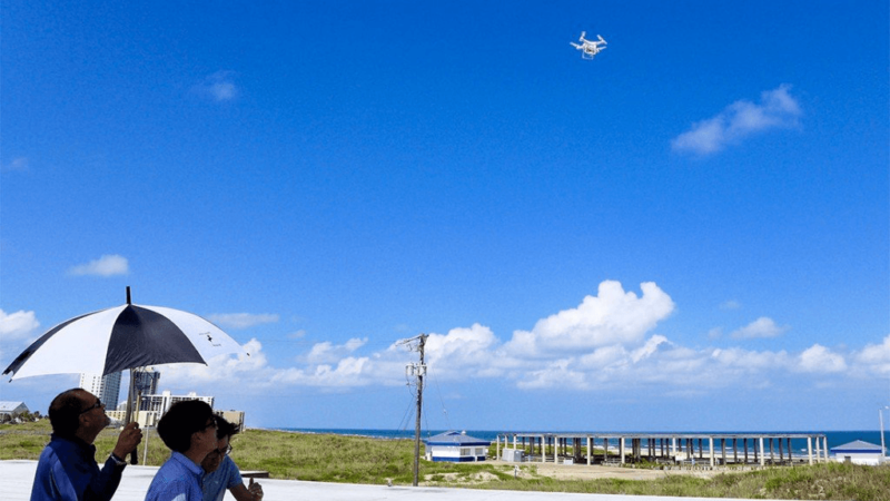 Experts fly unmanned aerial vehicles to survey the red tide bloom at South Padre Island recently.