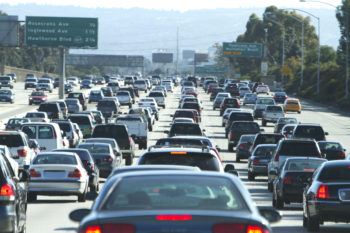 Cars in a traffic jam in Los Angeles, California