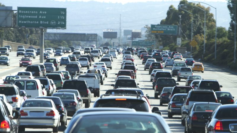 Cars in a traffic jam in Los Angeles, California