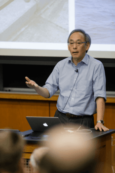 Steven Chu speaking at the symposium