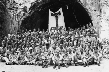 Muster at the mouth of the Malinta Tunnel in 1946.