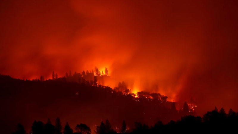 Wildfire spread across a California hillside