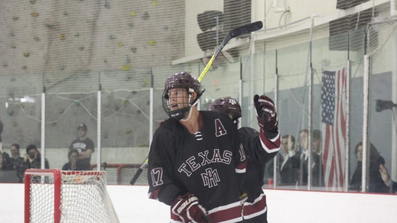 a Texas A&m hockey player skates in the ice
