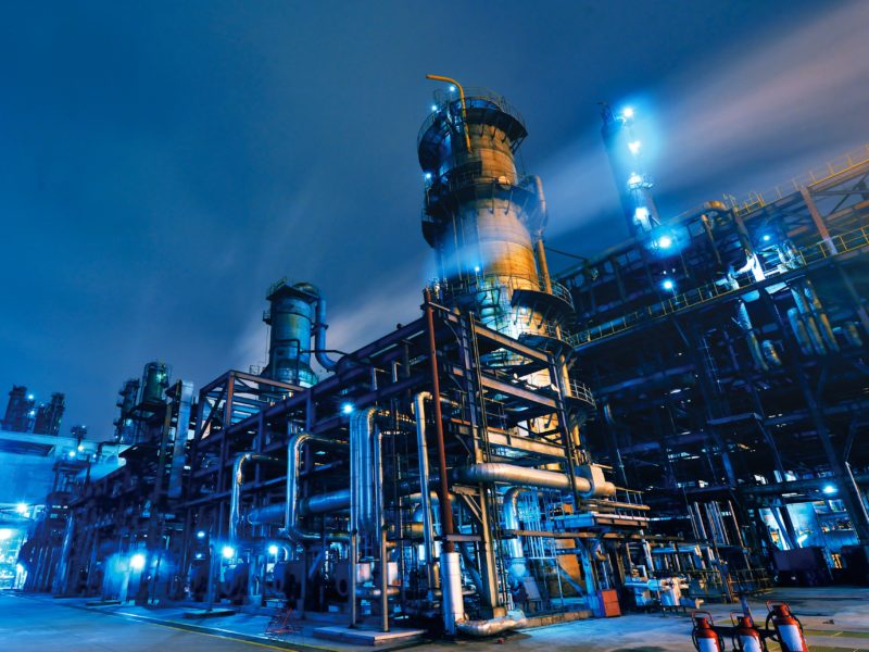 Petrochemical plant at night.