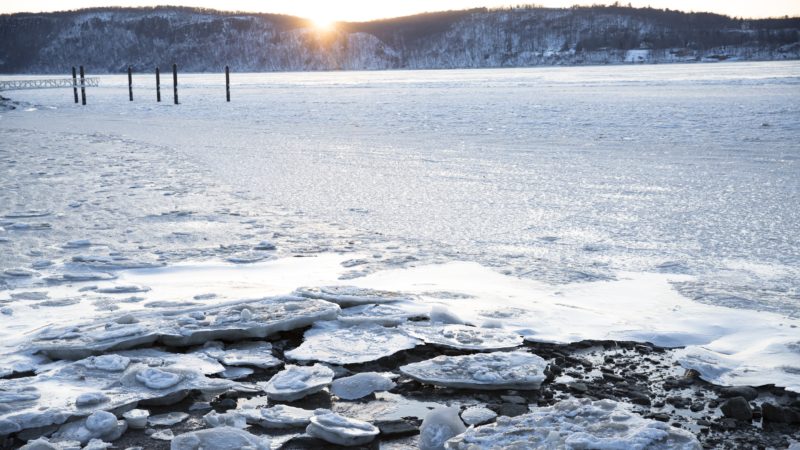 a view of the frozen hudson river