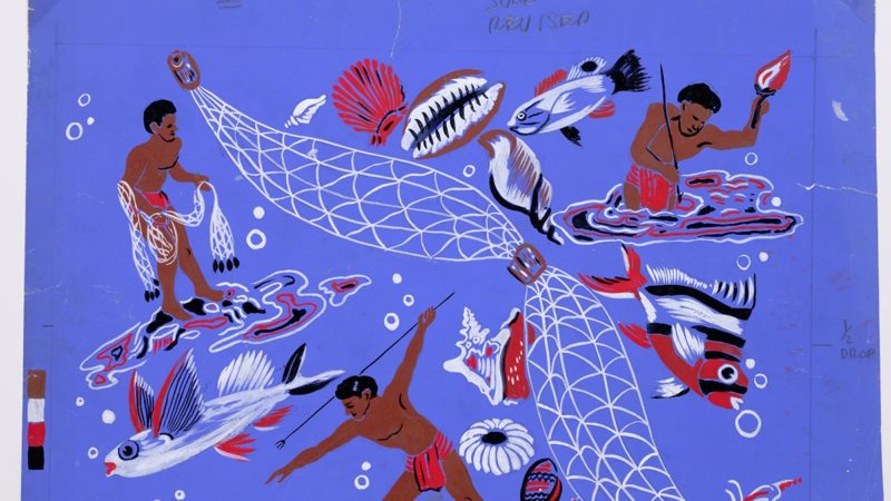 John “Keoni” Meigs, painting for Waikiki Reef, c. late 1940s; gouache on paper, 24 x 30 inches; © Keoni Collection.