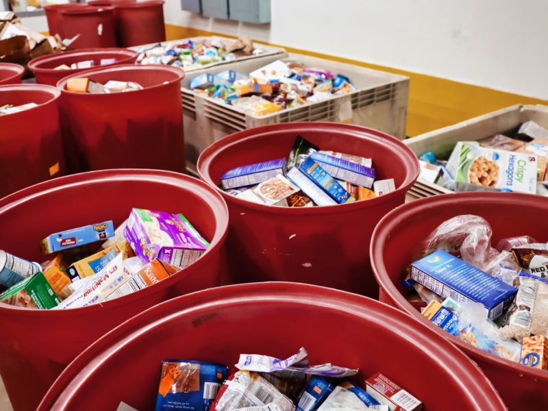 image of non perishable food donations in buckets