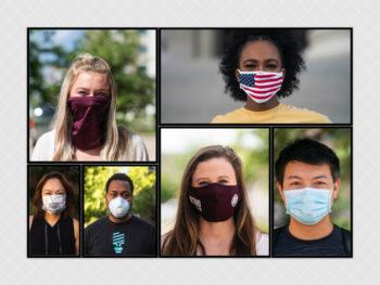collage of several students pictured with different kinds of face coverings