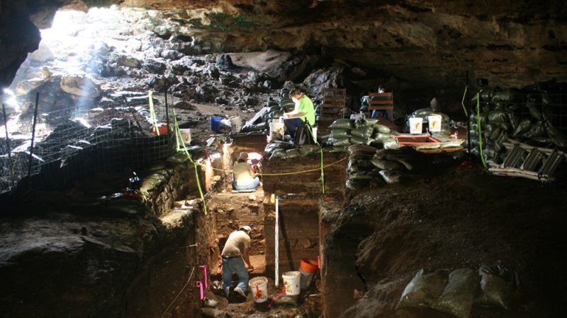 a photo of the excavation of Hall's Cave
