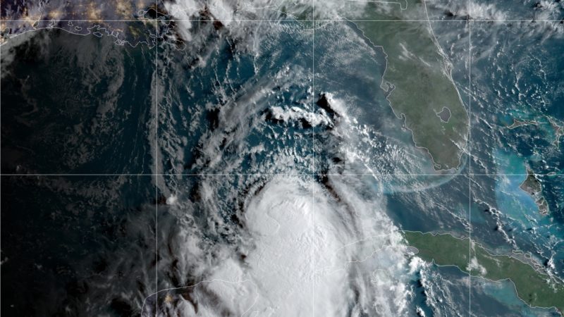 satellite image of hurricane over gulf