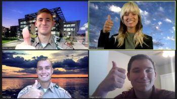 four students on a zoom call give a gig 'em