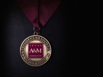 graphic of a medal against a black background with the texas a&m foundation logo