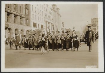 a photograph of suffragettes marching in Washington, D.C.