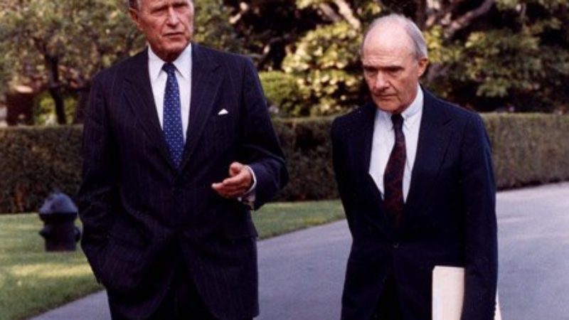 brent scowcroft walking alongside president bush
