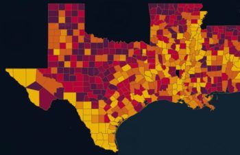 texas map color coded by counties with the greatest risk