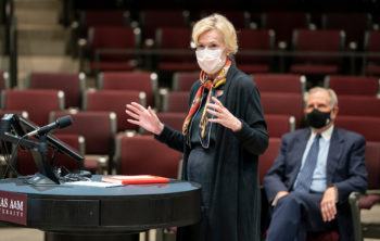 deborah birx wearing face mask speaking in teaching theater