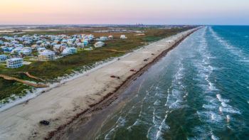 aerial view of a stretch of padre island beach