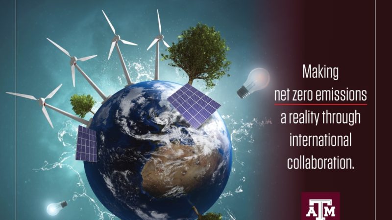 a graphic that reads making net zero emissions a reality through international collaboration