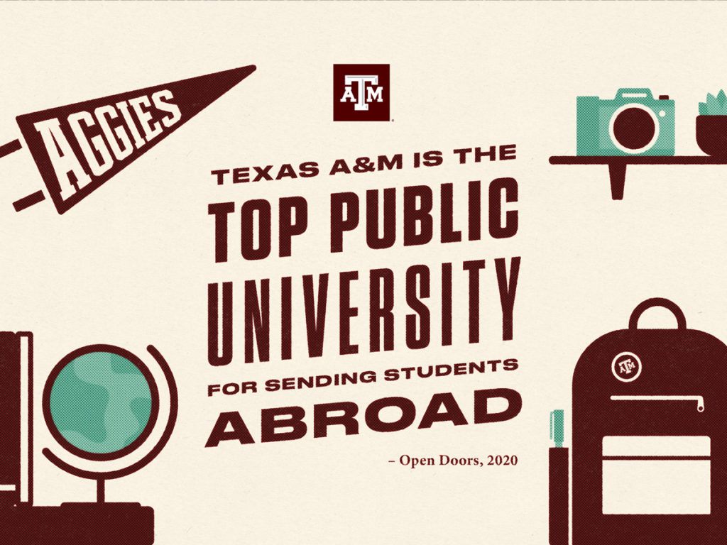 a graphic that reads Texas a&M is the top public university for study abroad