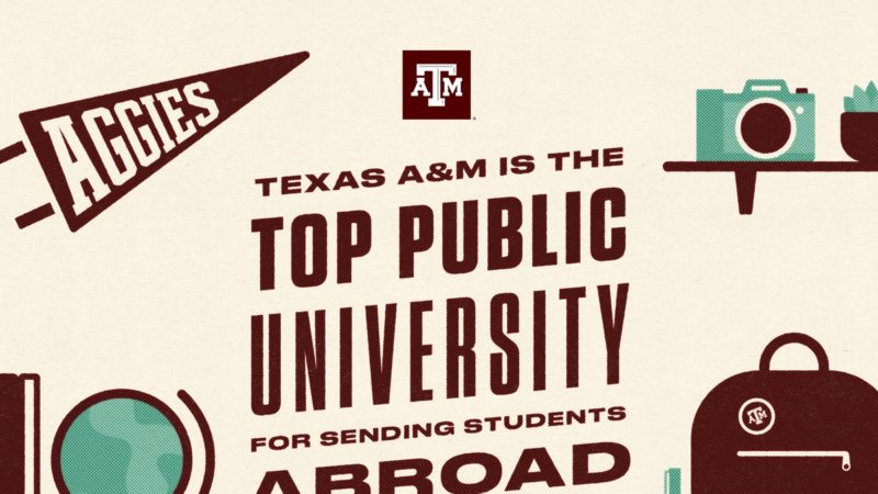 a graphic that reads Texas a&M is the top public university for study abroad