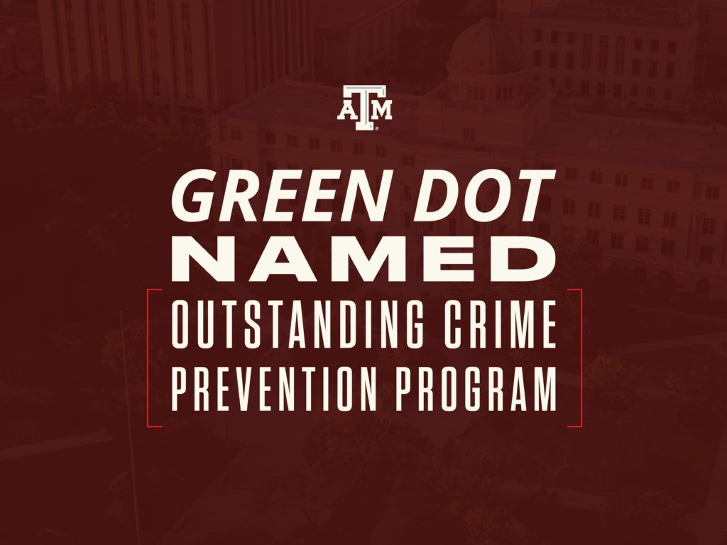 a graphic reading Green Dot Named Outstanding Crime Prevention Program