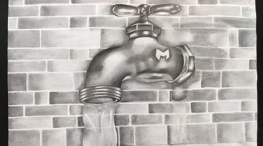 a drawing of an outdoor water faucet