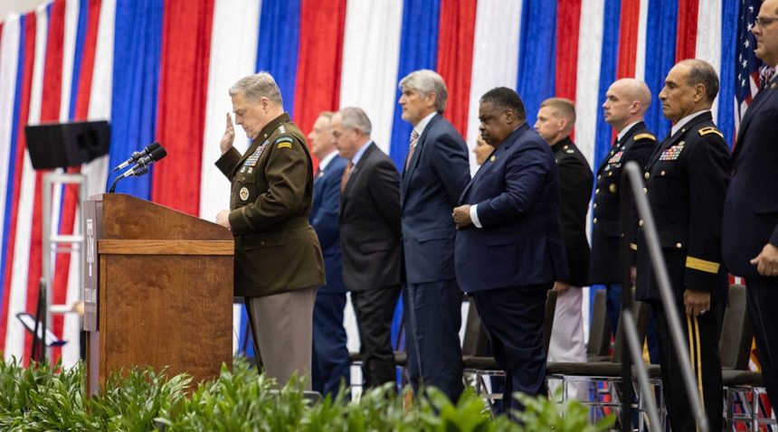 A photo of Gen. Milley giving the Uniformed Services Oath