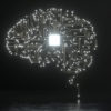 artist's rendering representing artificial intelligence of a human brain on black background