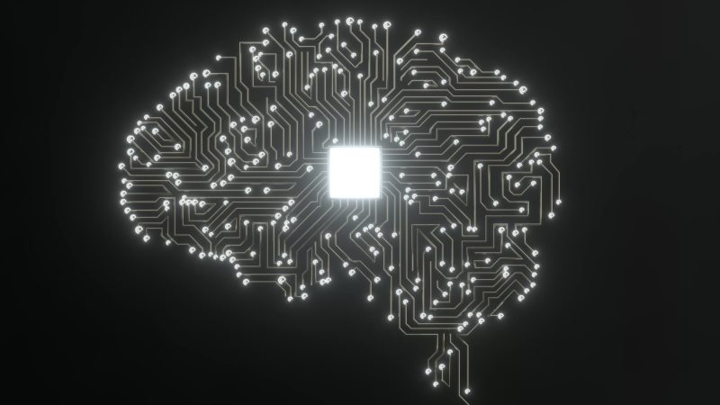 artist's rendering representing artificial intelligence of a human brain on black background